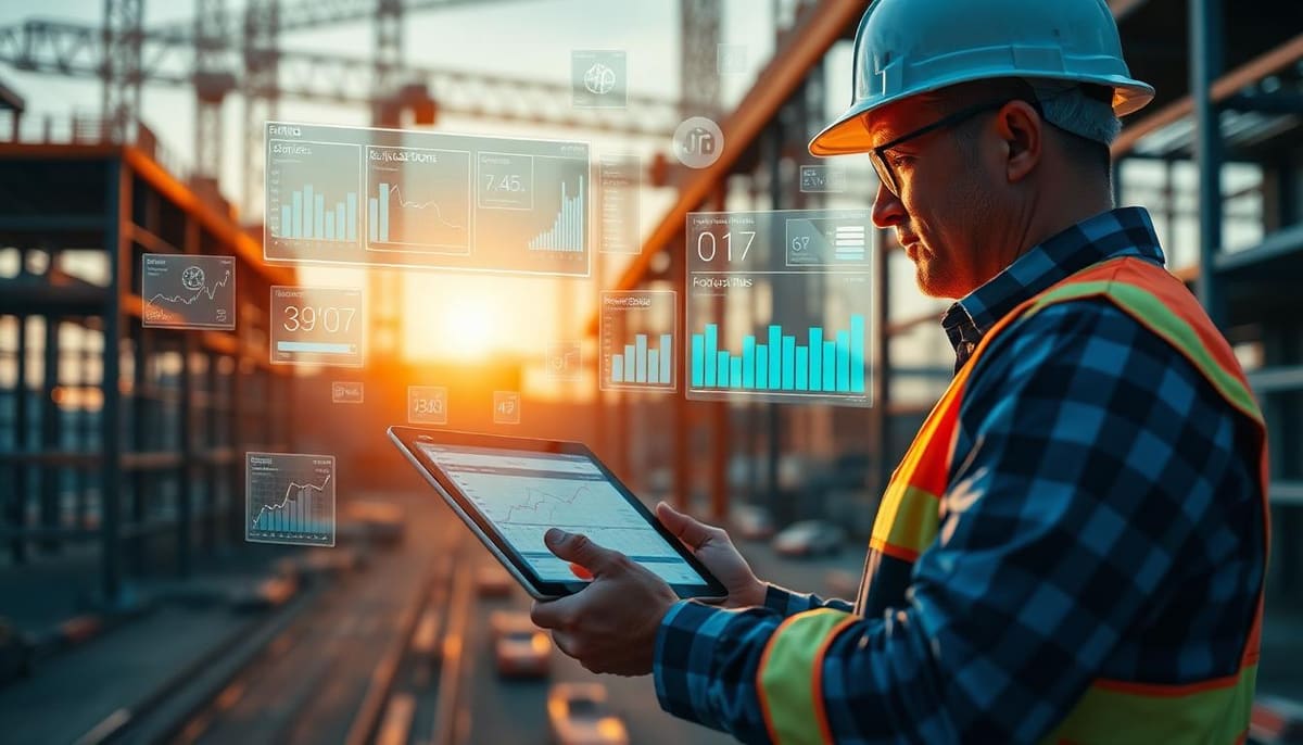 مدير مشروع يستخدم لوحة معلومات تحليلية للبناء تعمل بالذكاء الاصطناعي