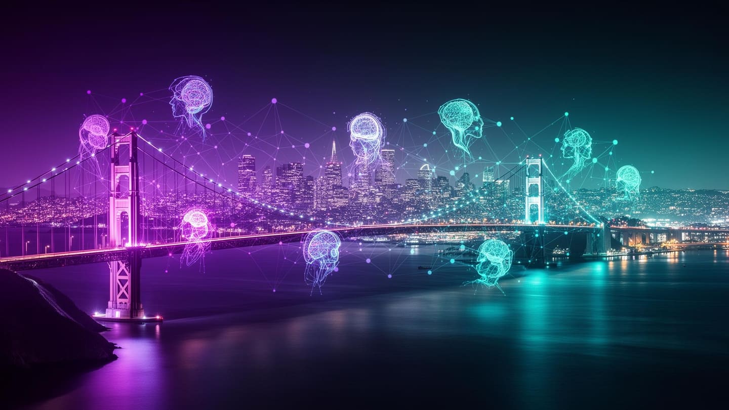 AI agent development San Francisco Bay Area with neural network visualization