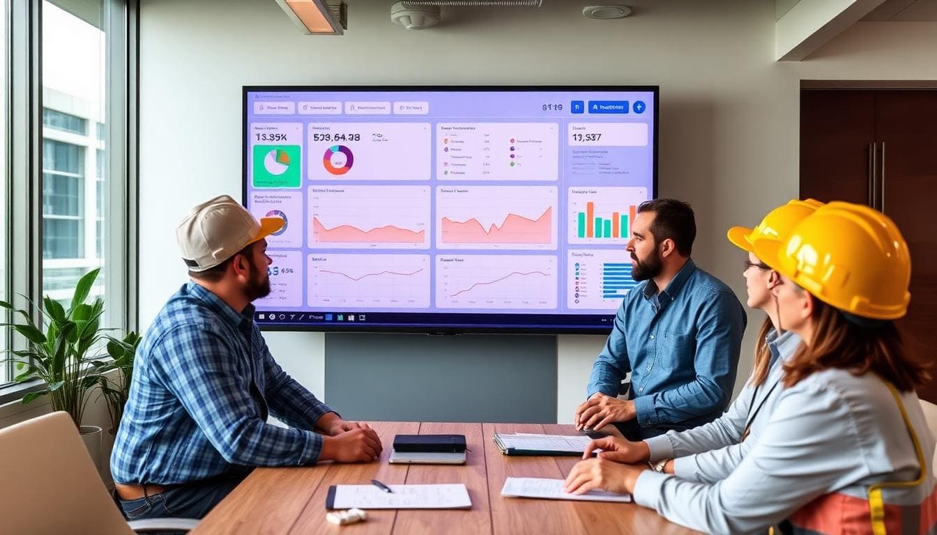 General contractor reviewing construction drawings and project data on a jobsite, illustrating AI agent tooling for construction firms in 2026