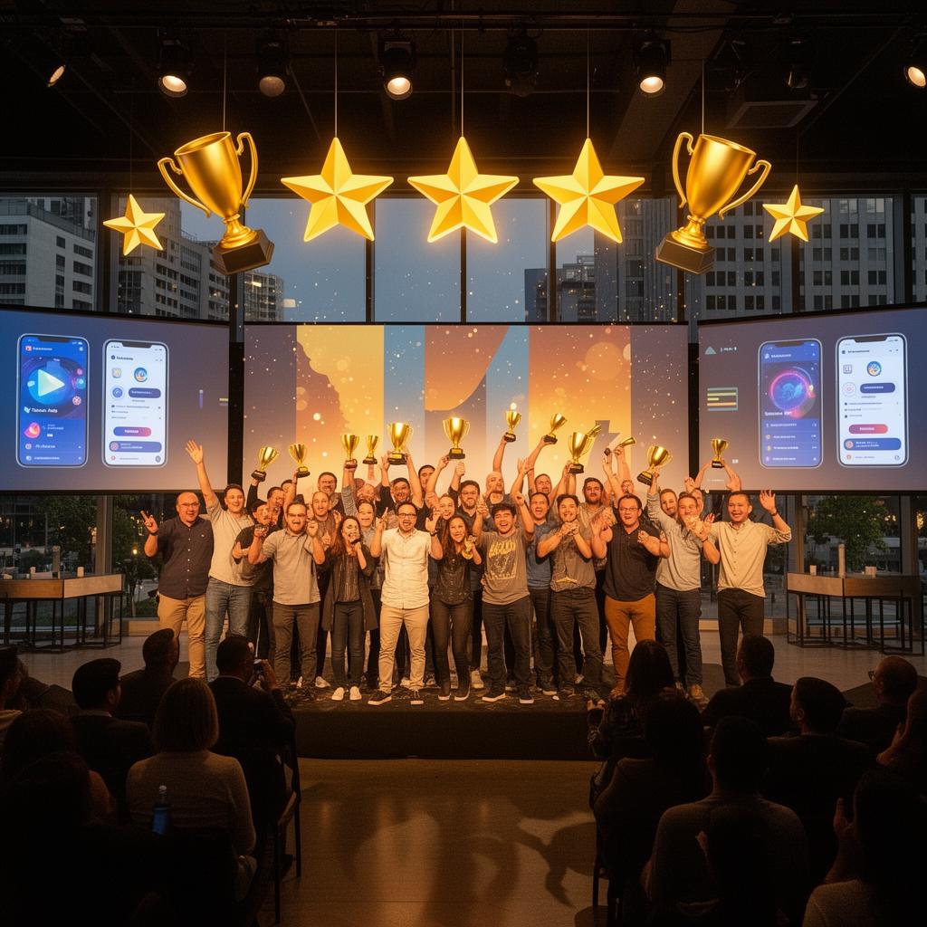 Top-rated app developers in Los Angeles celebrated at tech award ceremony with 5-star ratings and mobile app screens