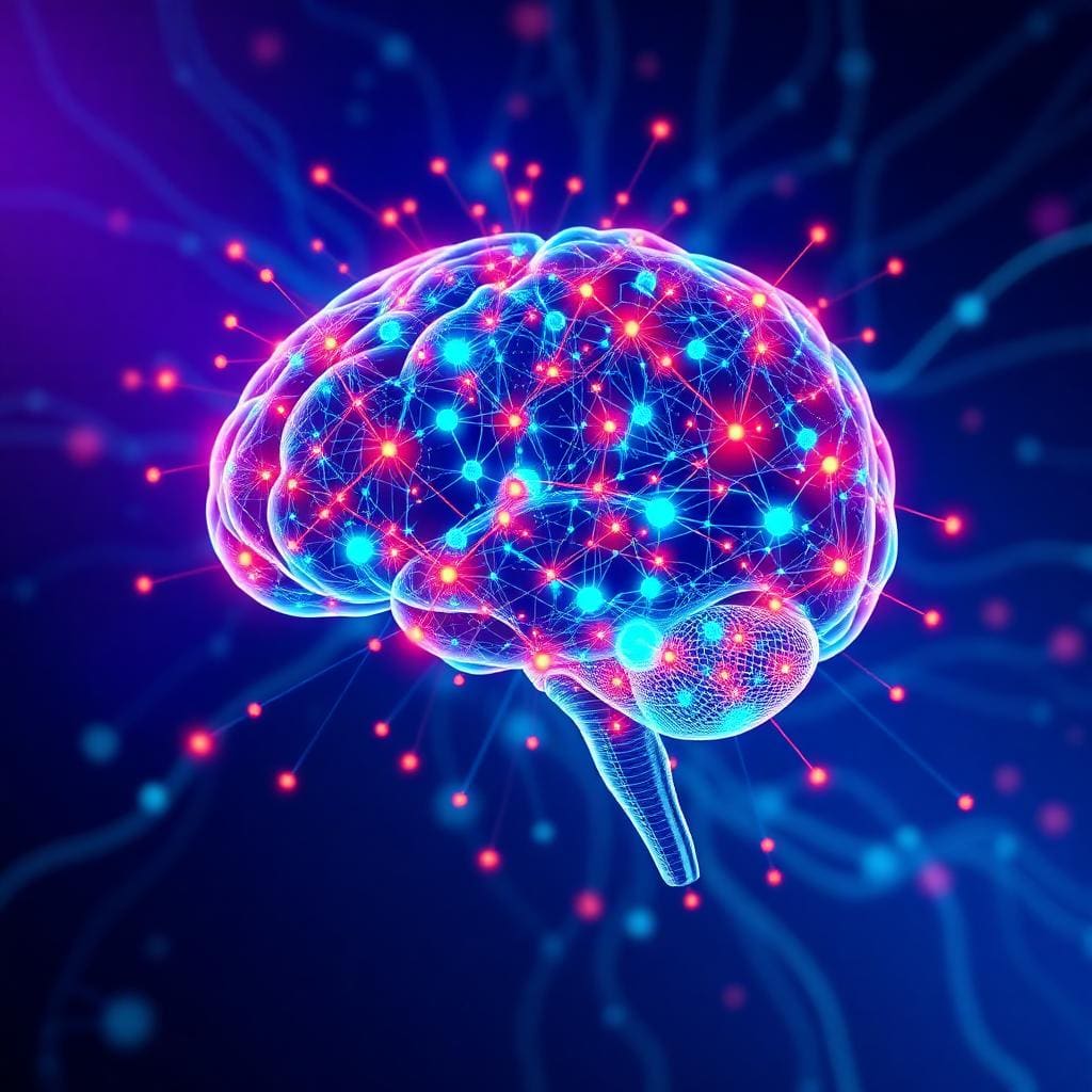 AI neural network visualization representing machine learning and conversational AI capabilities