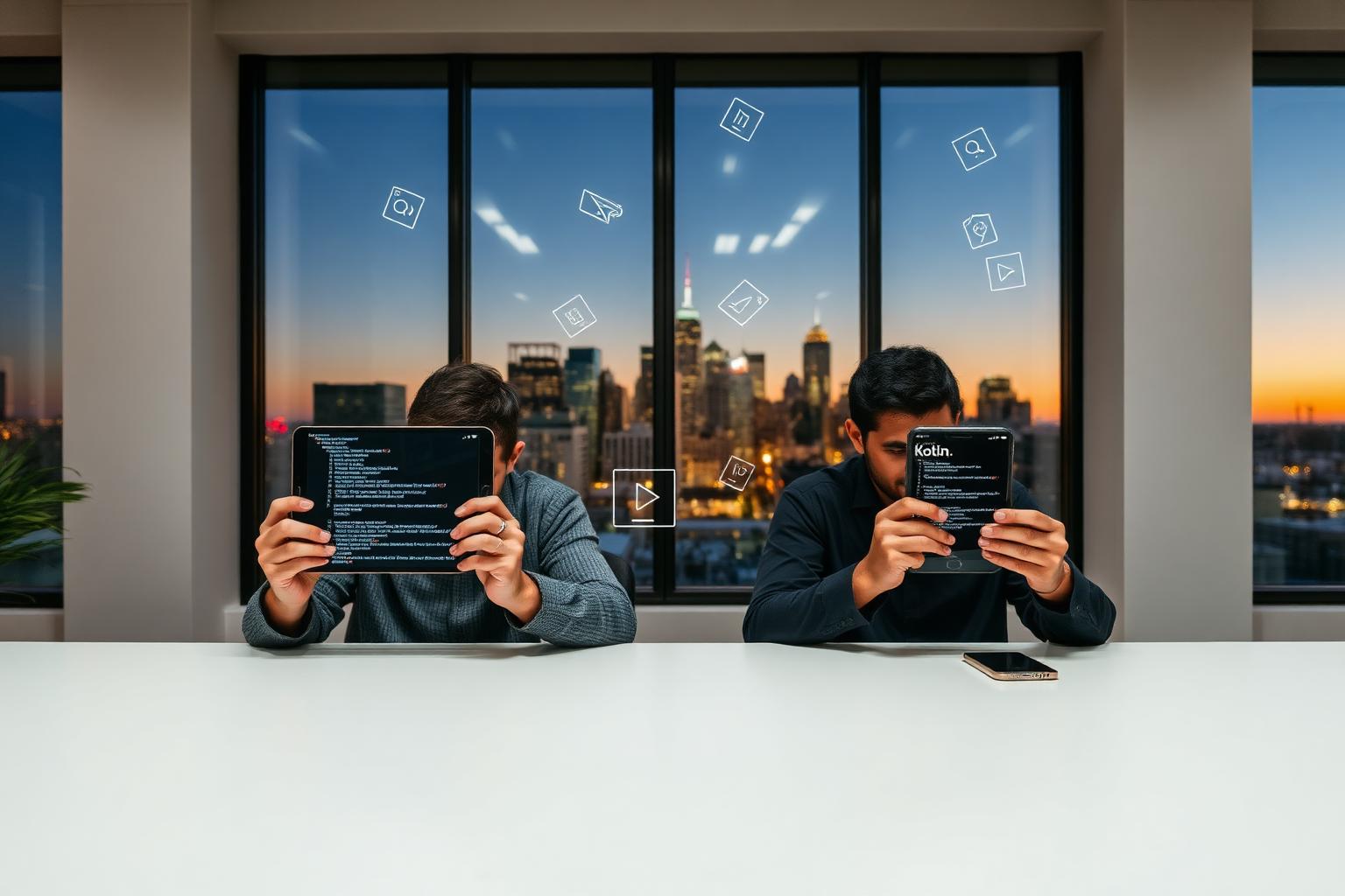 Los Angeles custom iOS and Android developers working on native mobile apps with downtown skyline