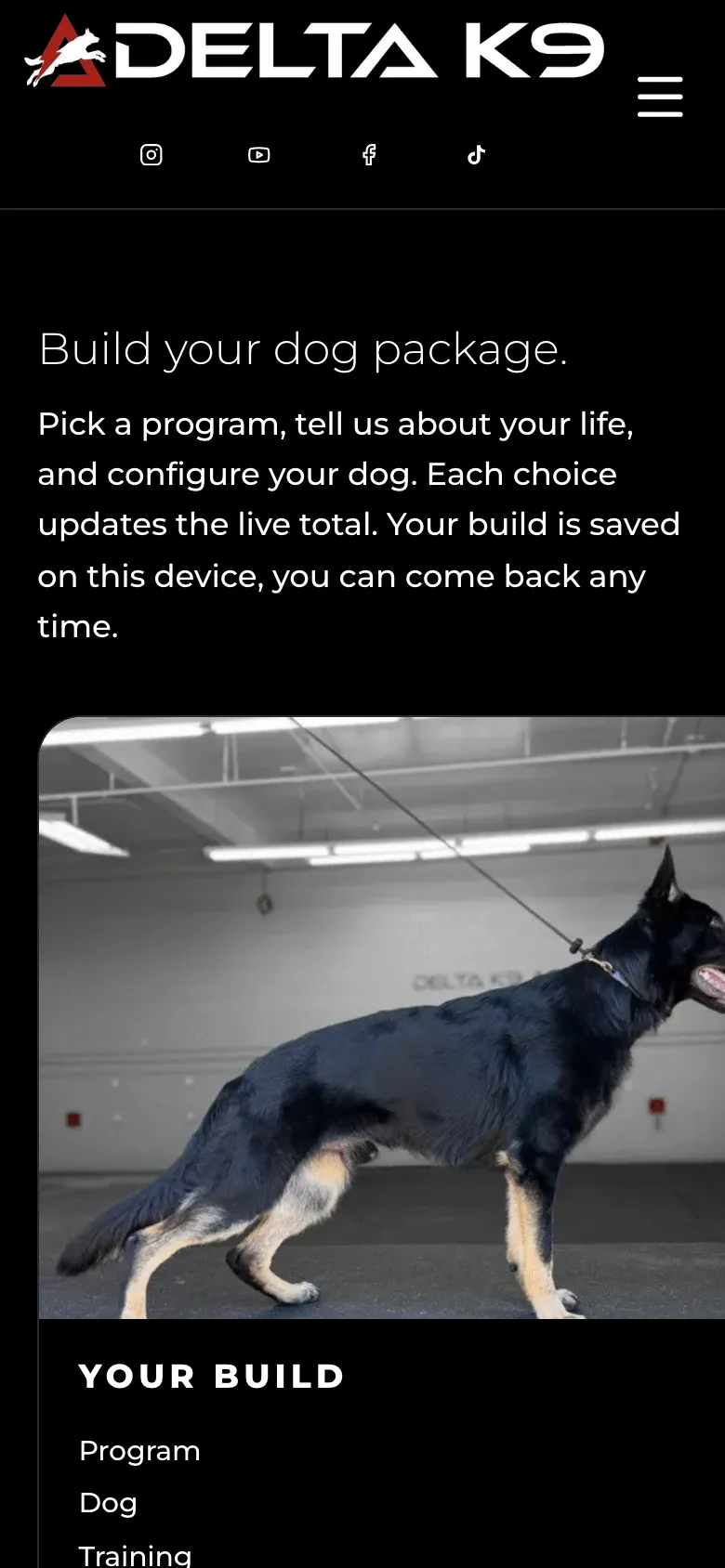 Delta K9 Academy — mobile view