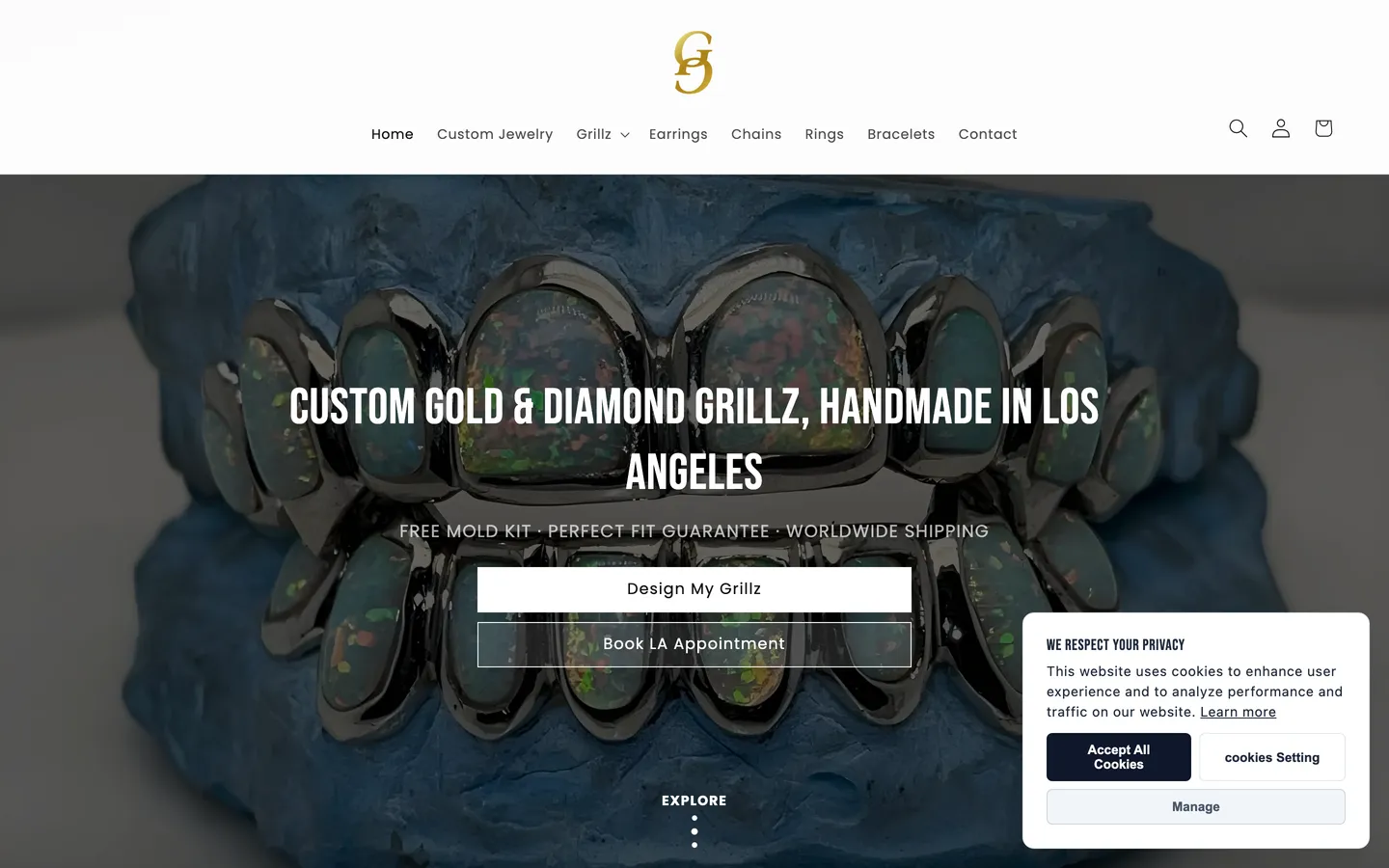 Grillz.com — desktop view of the live luxury e-commerce built by Frenchy Digital