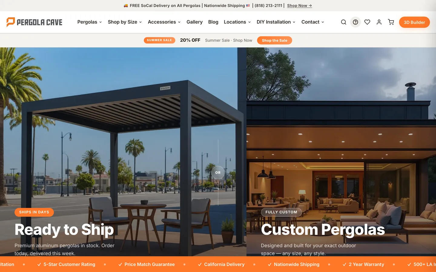 Pergola Cave — desktop view of the live e-commerce + 3d configurator built by Frenchy Digital