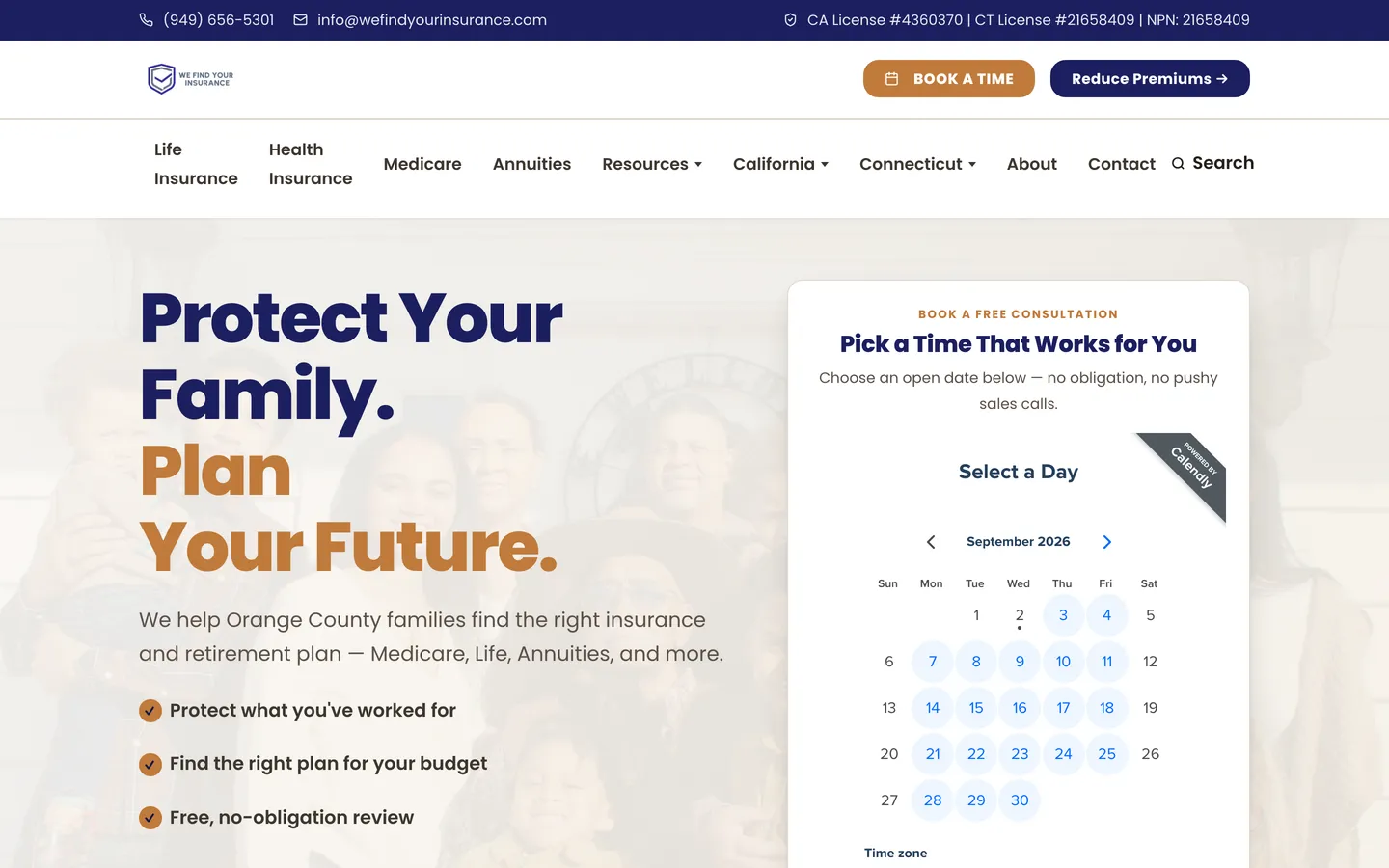 We Find Your Insurance — desktop view of the live insurance platform built by Frenchy Digital