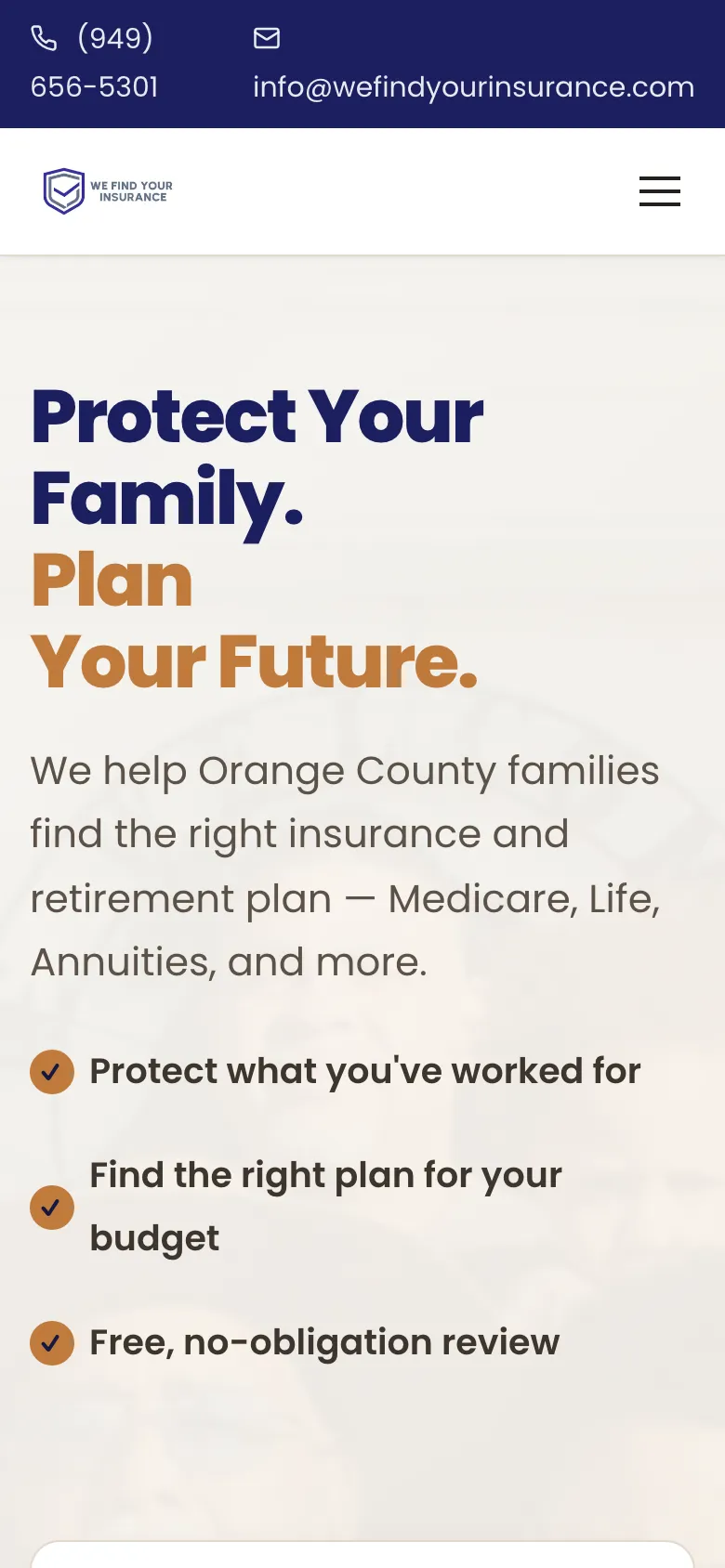We Find Your Insurance — mobile view