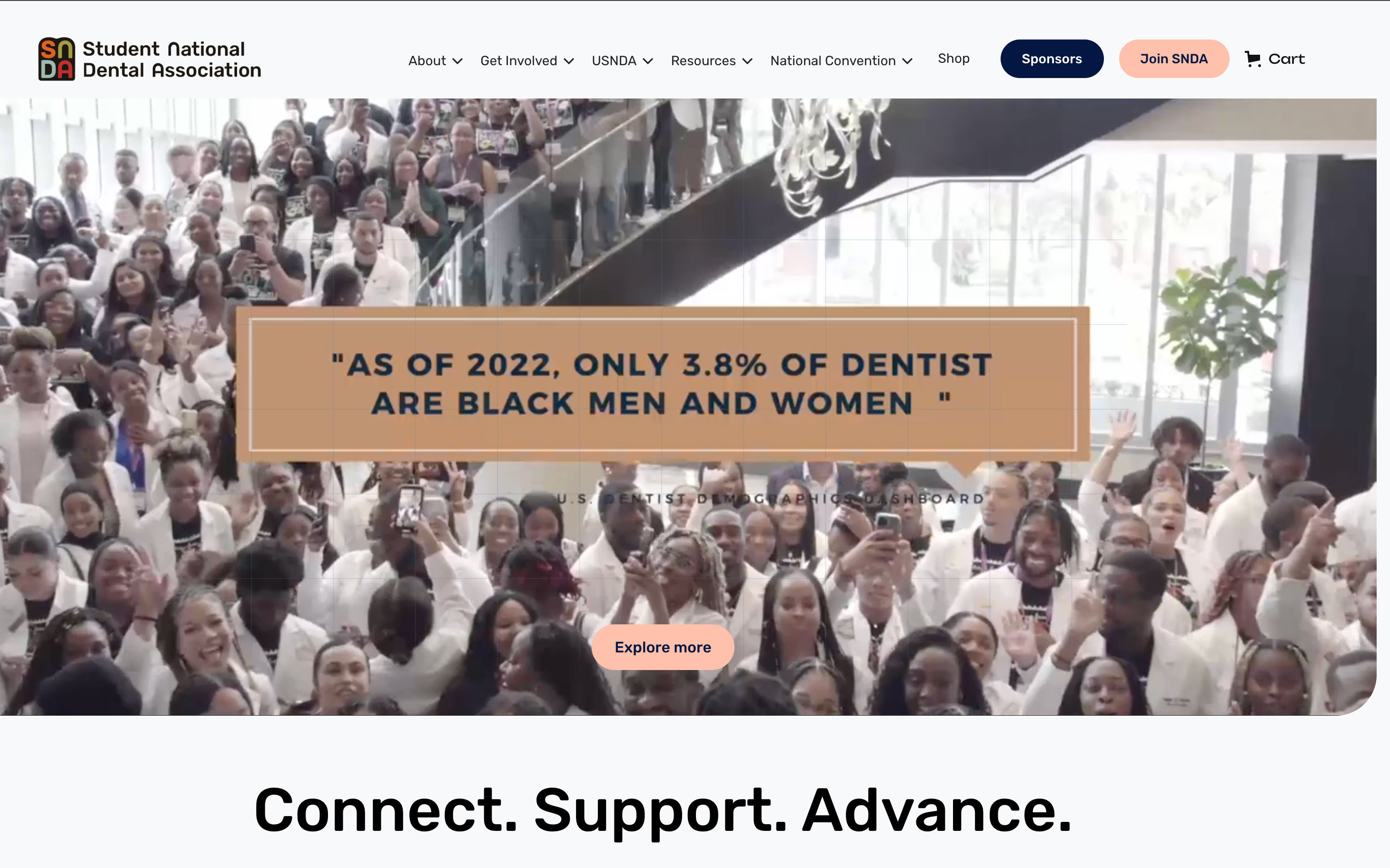 Student National Dental Association website showing the modern Webflow CMS design