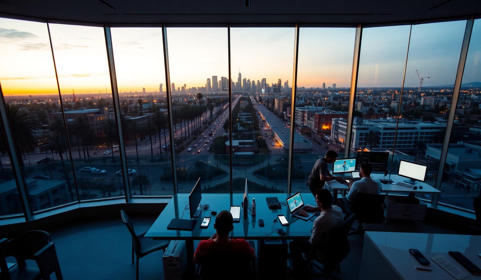 Los Angeles mobile app design studio with downtown LA skyline at golden hour
