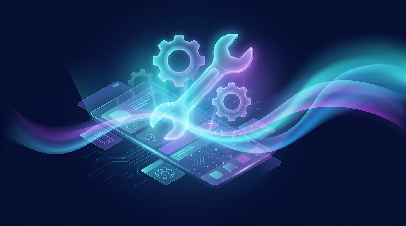 Mobile app developer reviewing crash analytics, security patch status, and uptime dashboards during a 2026 app maintenance and support review