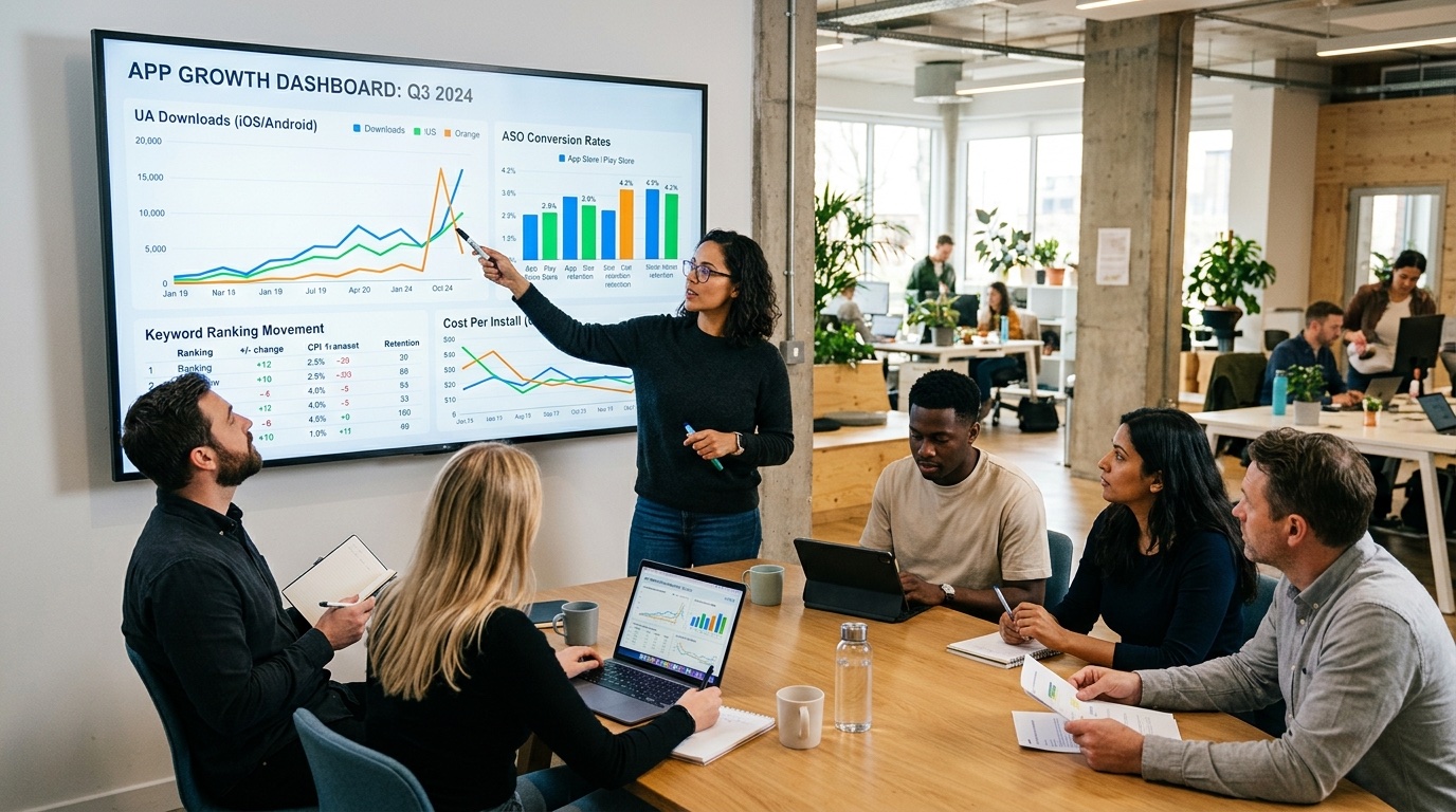 A scorecard of mobile app marketing agencies ranked on App Store Optimization, Apple Ads and Google App campaign evidence